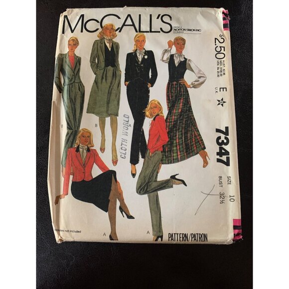 McCall's Misses Coat Vest Pant Skirt Sewing Pattern Sz 10 7347 - Uncut - Picture 1 of 9